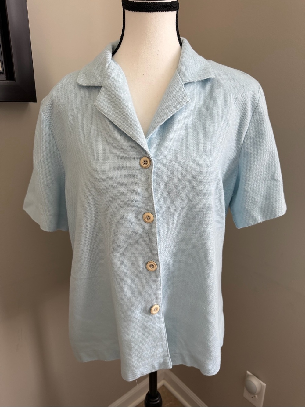 Erin London 90s Blue Linen Blend Button Front Shirt Petite Medium Collared
